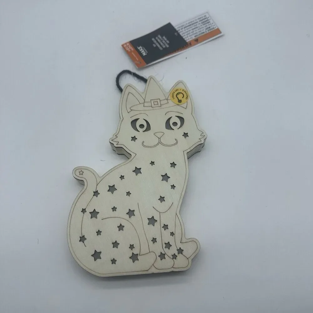 Make Market Halloween Light Up Wooden Cat Ornament Unfinished DIY